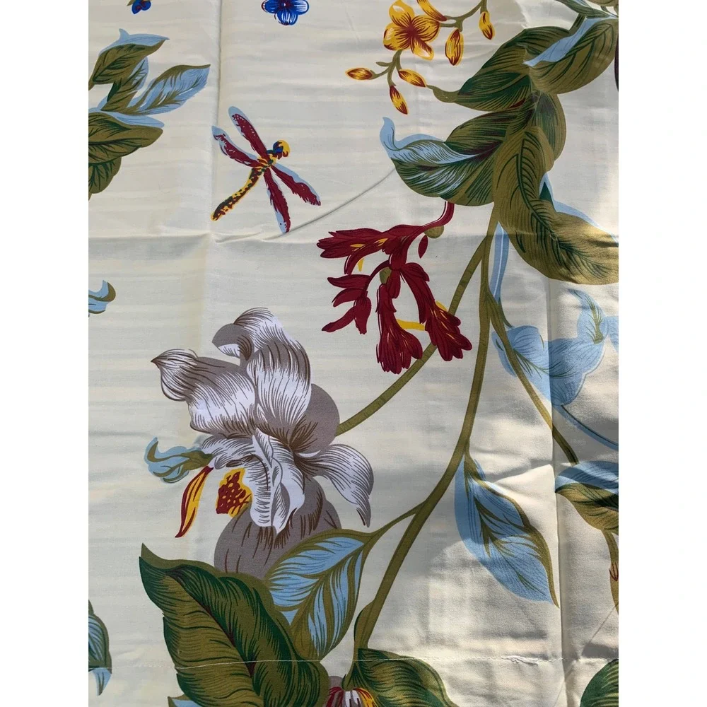FADFAY Floral Duvet Cover Set Queen 3pc Cotton Magnolia Botanical Green Striped